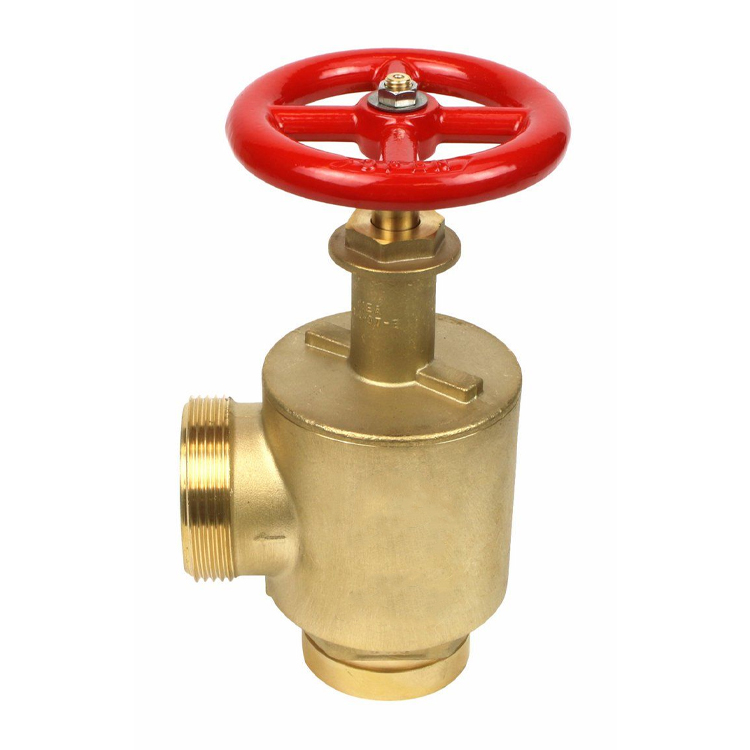 Brass angle flow control valve with red handwheel for secure and easy operation.