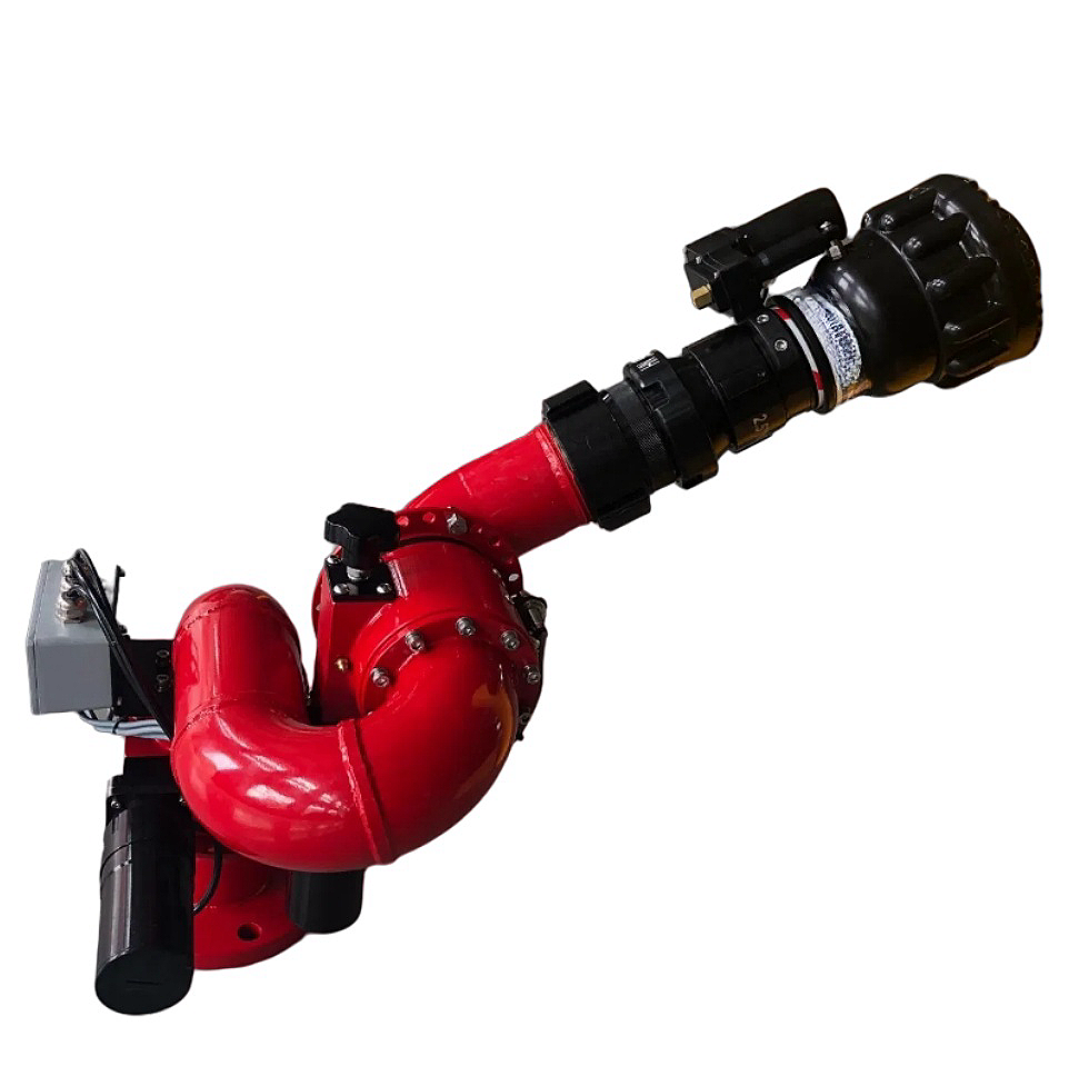 Remote-Controlled Motorized Fire Monitor – 10 Bar pressure, dual straight stream/fog patterns, waterproof design for fire trucks.