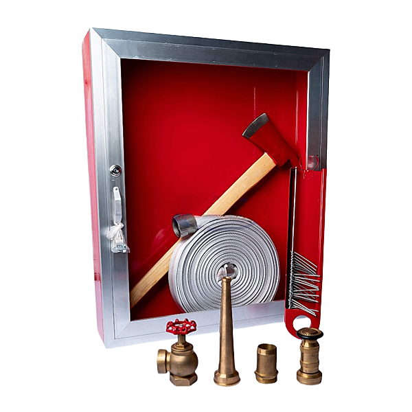 (100ft) Fire Hose Cabinet – 32″H×27″W×7″D, steel-aluminum frame, surface/recess mounted with clear glass.